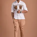 Classic White Hunting Shirt with Camouflage Pockets | Premium Men's Sportswear | Outdoor Design | Comfortable Cotton Fabric | Size 36-44